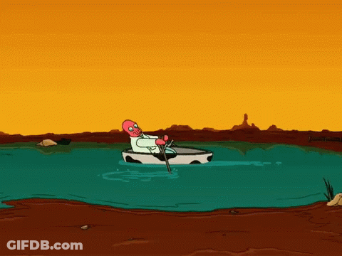 A Cartoon Drawing Of A Man In A Boat GIF