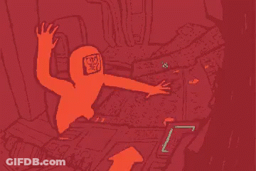 A Cartoon Drawing Of A Man In A Space Suit With An Arrow Pointing Upwards GIF
