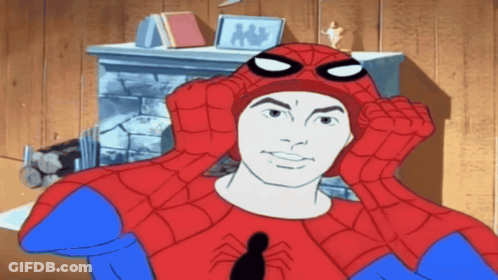 A Cartoon Drawing Of A Man In A Spider Man Costume GIF