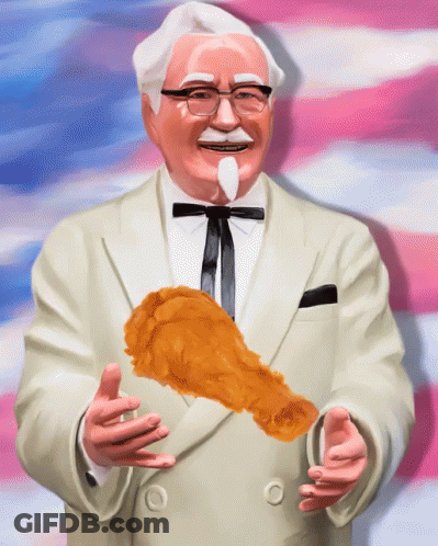 A Cartoon Drawing Of A Man In A Suit Holding A Fried Chicken Leg GIF