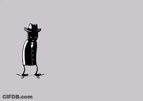 A Cartoon Drawing Of A Man In A Suit Standing Next To A Frog Wearing A Purple Hat GIF