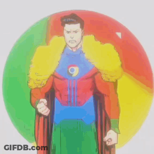 A Cartoon Drawing Of A Man In A Superhero Costume With A Google Logo On His Chest GIF