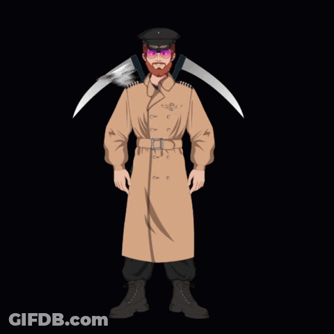 A Cartoon Drawing Of A Man In A Trench Coat And Hat GIF