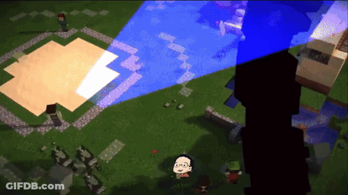 A Cartoon Drawing Of A Man In A Video Game Called Minecraft GIF