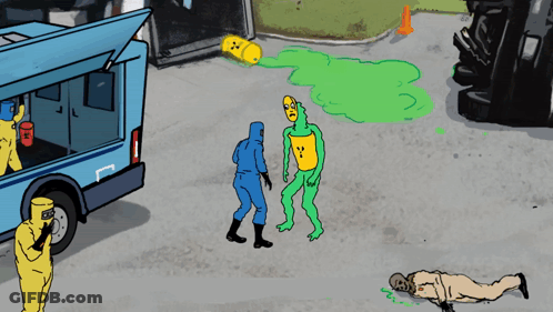 A Cartoon Drawing Of A Man In A Yellow Shirt Standing Next To A Man In A Blue Shirt GIF