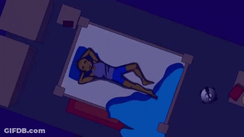 A Cartoon Drawing Of A Man Laying On A Bed With His Hands Behind His Head GIF