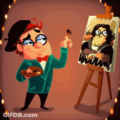 A Cartoon Drawing Of A Man Painting A Portrait GIF