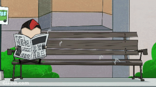 A Cartoon Drawing Of A Man Reading A Newspaper On A Bench GIF