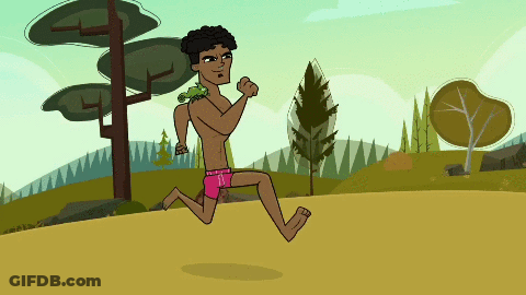 A Cartoon Drawing Of A Man Running With A Lizard On His Shoulder GIF