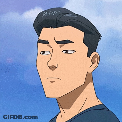 A Cartoon Drawing Of A Man 'S Face With A Blue Sky Behind Him GIF