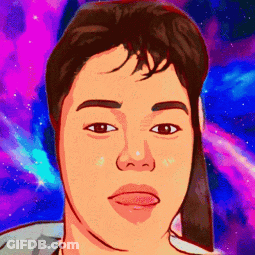 A Cartoon Drawing Of A Man 'S Face With A Galaxy Background GIF