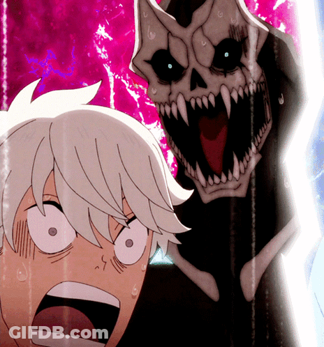 A Cartoon Drawing Of A Man Screaming In Front Of A Skull With Teeth GIF