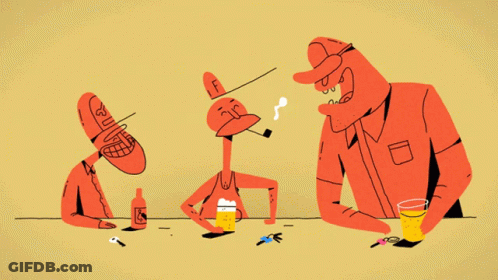 A Cartoon Drawing Of A Man Smoking A Cigarette With The Letter F On His Hat GIF