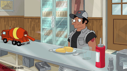 A Cartoon Drawing Of A Man Standing Behind A Counter GIF
