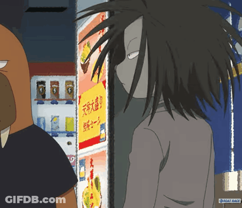 A Cartoon Drawing Of A Man Standing In Front Of A Boat Race Vending Machine GIF