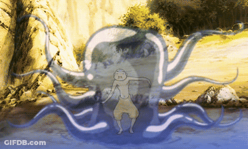A Cartoon Drawing Of A Man Standing In Front Of A Large Octopus GIF