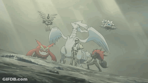 A Cartoon Drawing Of A Man Standing Next To A White Dragon GIF