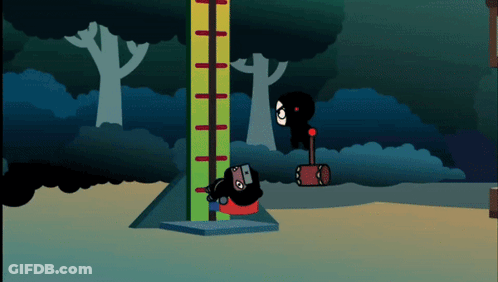 A Cartoon Drawing Of A Man Standing On A Ladder GIF
