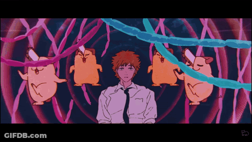 A Cartoon Drawing Of A Man Surrounded By Hamsters And A String GIF
