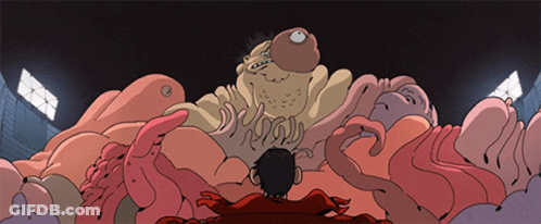 A Cartoon Drawing Of A Man Surrounded By Tentacles And A Giant Monster GIF