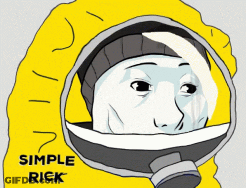 A Cartoon Drawing Of A Man Wearing A Gas Mask With Simple Rick Written Below Him GIF