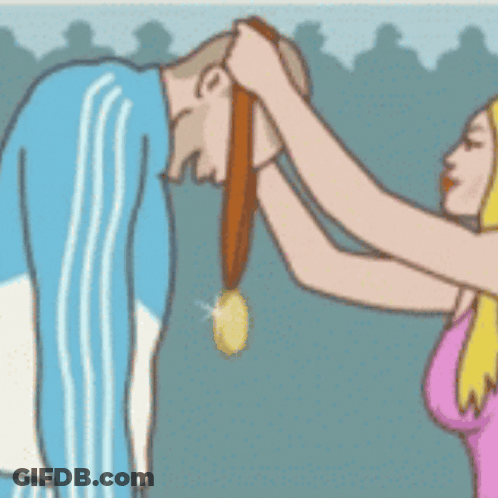 A Cartoon Drawing Of A Man Wearing A Medal GIF