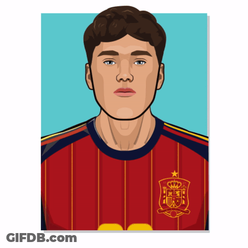 A Cartoon Drawing Of A Man Wearing A Red Striped Shirt With A Crest On It GIF