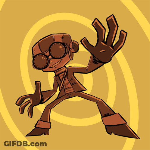 A Cartoon Drawing Of A Man Wearing Goggles And Waving GIF