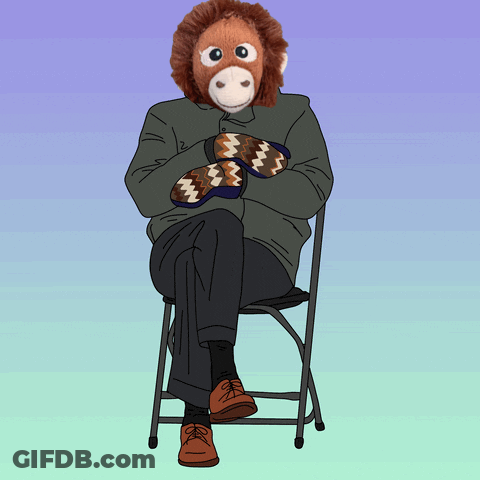A Cartoon Drawing Of A Man Wearing Mittens And A Stuffed Animal Head GIF