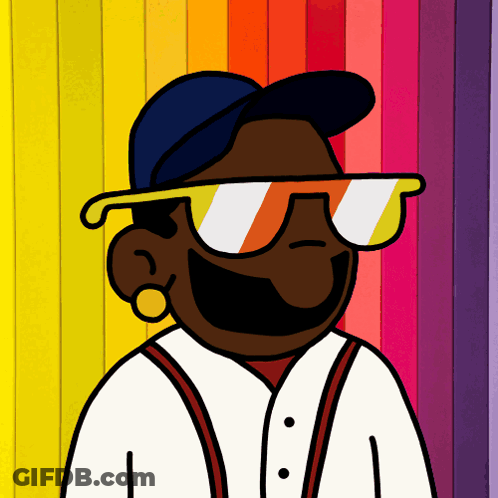 A Cartoon Drawing Of A Man Wearing Sunglasses And Suspenders GIF
