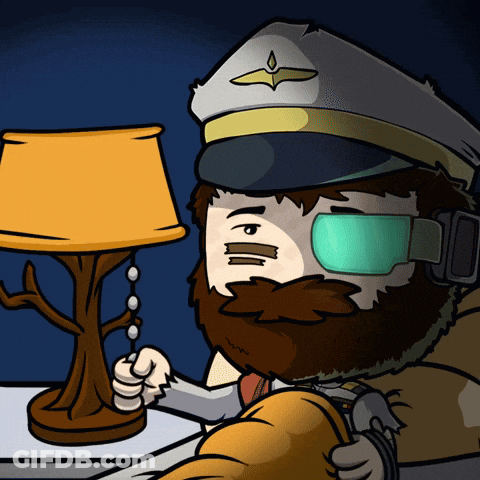 A Cartoon Drawing Of A Man With A Beard And A Hat With An Airplane On It GIF