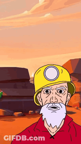 A Cartoon Drawing Of A Man With A Beard Wearing A Yellow Hard Hat GIF