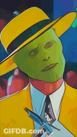 A Cartoon Drawing Of A Man With A Green Mask On His Face GIF