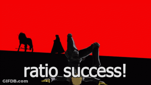 A Cartoon Drawing Of A Man With A Mask And The Words " Ratio Success " Below Him GIF