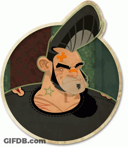 A Cartoon Drawing Of A Man With A Mohawk And A Star Tattoo On His Chest GIF