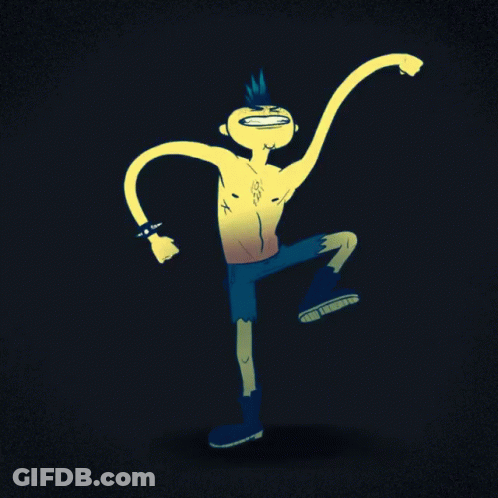 A Cartoon Drawing Of A Man With A Mohawk Dancing GIF