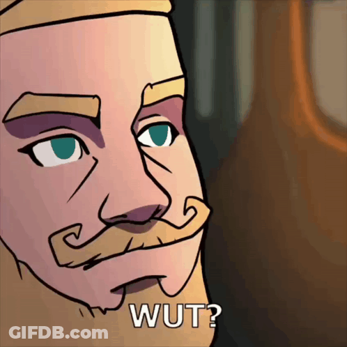 A Cartoon Drawing Of A Man With A Mustache And The Words Wut On His Face GIF