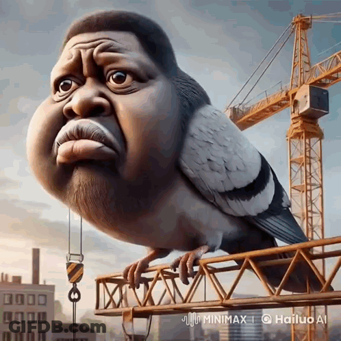 Cartoon Man With Pigeon On Head By Hailuo Ai GIF