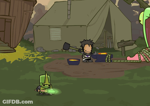 A Cartoon Drawing Of A Man With A Shovel And A Green Plant GIF