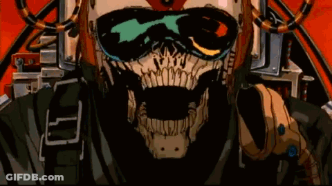 A Cartoon Drawing Of A Man With A Skull Mask On His Face GIF