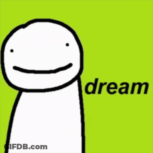 A Cartoon Drawing Of A Man With A Smile And The Word Dream Below Him GIF