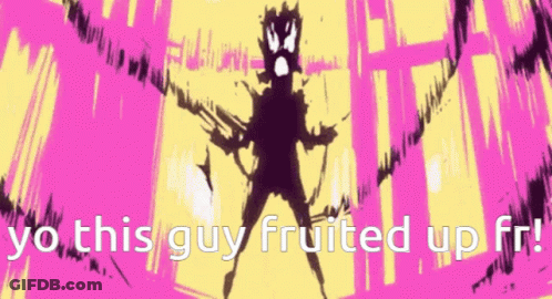 A Cartoon Drawing Of A Man With A Sword And The Words `` Yo This Guy Fruited Up Fi '' GIF