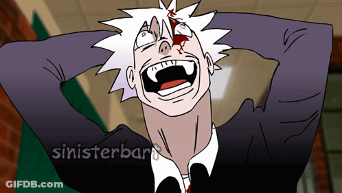 A Cartoon Drawing Of A Man With Blood On His Face And The Words Sinisterbart On The Bottom Right GIF