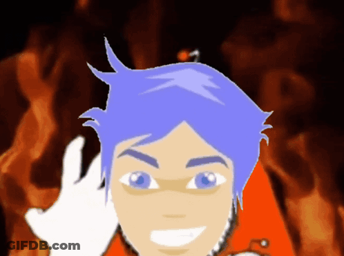 A Cartoon Drawing Of A Man With Blue Hair GIF