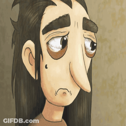 A Cartoon Drawing Of A Man With Long Hair And A Long Nose GIF