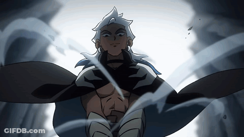 A Cartoon Drawing Of A Man With Long White Hair And A Cape GIF