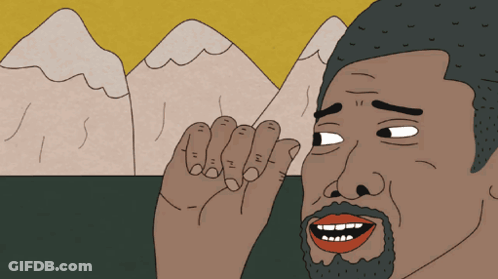 A Cartoon Drawing Of A Man With Mountains In The Background Making A Funny Face GIF