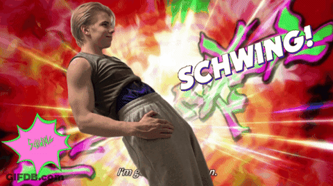 A Cartoon Drawing Of A Man With The Word Schwing Behind Him GIF