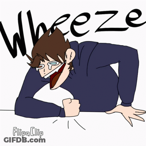 A Cartoon Drawing Of A Man With The Word Wheeze Written On The Bottom GIF
