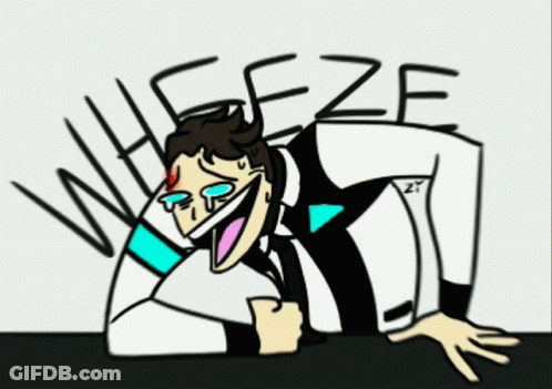 A Cartoon Drawing Of A Man With The Word Wheeze Written On The Bottom GIF